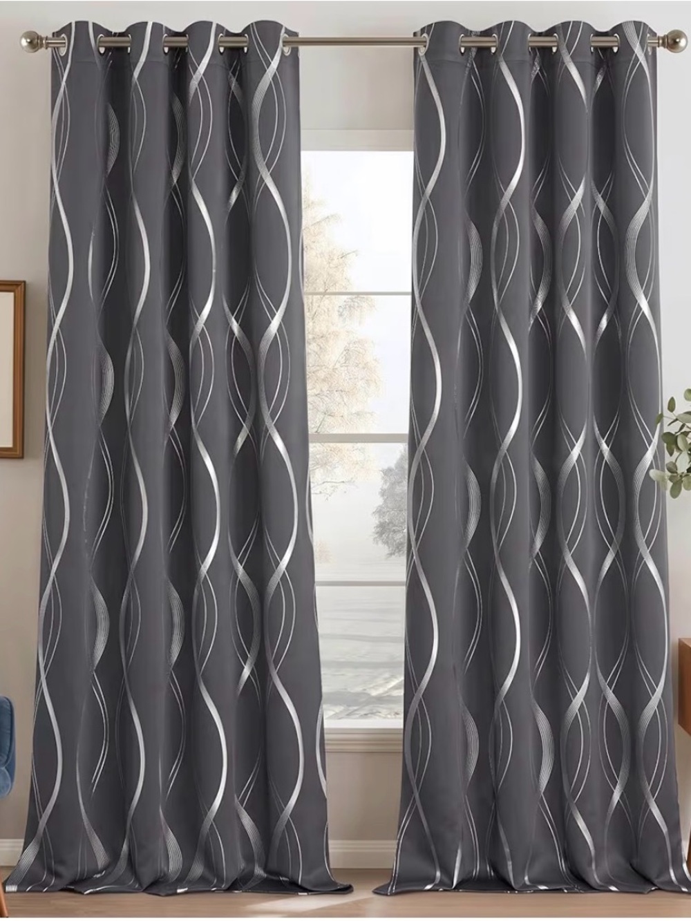 Grey Blackout Striped Pattern Curtains for Living Room 84 inch Long 4 panel set
